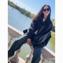 皮衣黑色外套美式新款复古机车2025小个子宽松夹克上衣雪尼尔