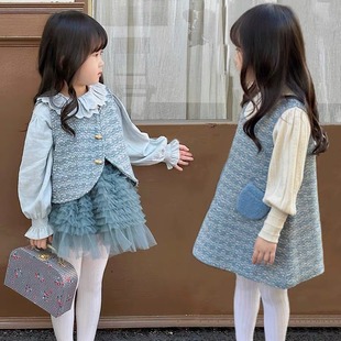 23 girls' autumn and winter woolen vest skirt sheep fleece-lined woolen vest suit Chanel style western style three-piece suit