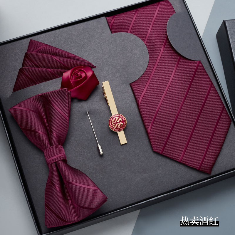 Six-Piece Gift Box Men's Zipper Tie Tie Clip Formal Business Gift for Boyfriend and Husband