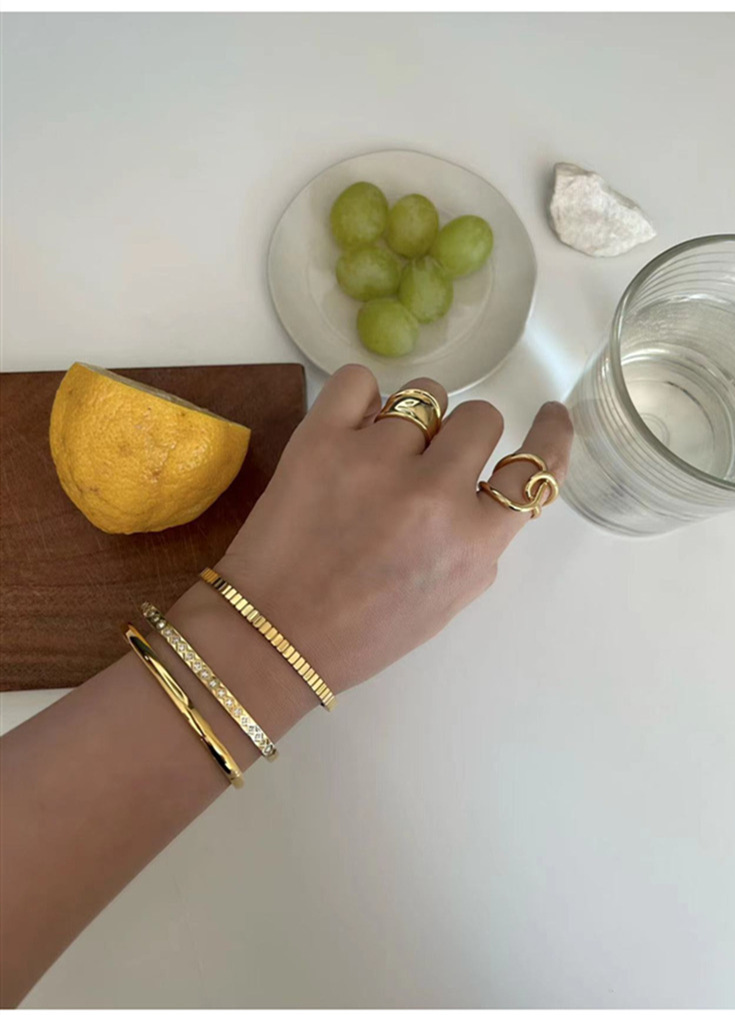 Women's Gender Casual Simple Style Round Square Stripe Stainless Steel Plating Inlay Zircon 18k Gold Plated Bangle