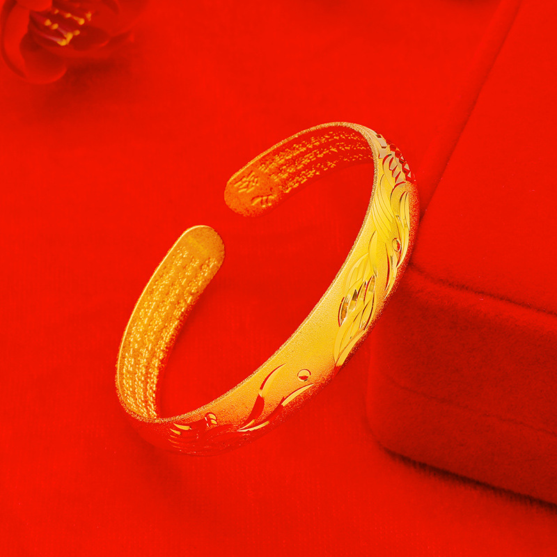 Nuevo estilo de celebridad en línea Ancient Heart Sutra pulsera arena oro versión de oro para mujer Open Heart Sutra dragon and phoenix bracelet factory wholesale