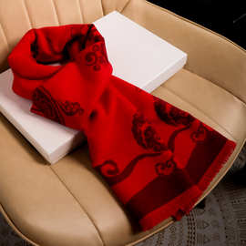 红围巾年会活动刺绣男女本命年大红色logo礼品结婚围巾冬季中国红