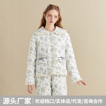 冬季三层夹棉睡衣女碎花甜美时尚女生冬天加厚保暖家居服套装省服