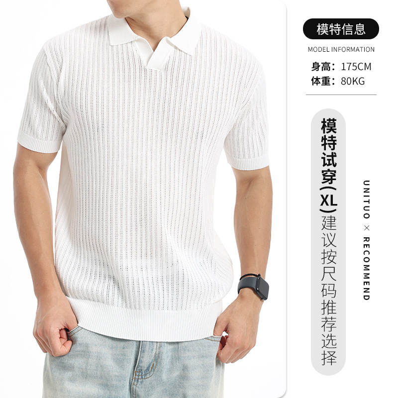 Hombres lujosos de lujo ligero de alto nivel de sensación de pozo polo camiseta de manga corta hombre transfronteriza casual camiseta de cuello de gaviota camiseta superior