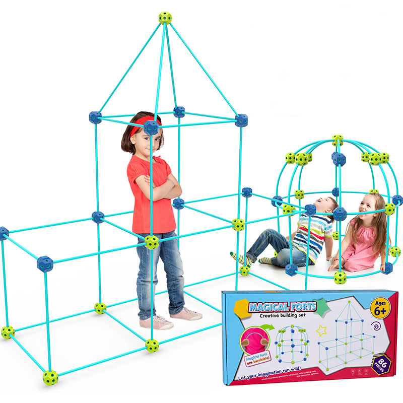 亚马逊 儿童过家家室内拼搭插珠积木DIY隧道建筑城堡帐篷跨境玩具