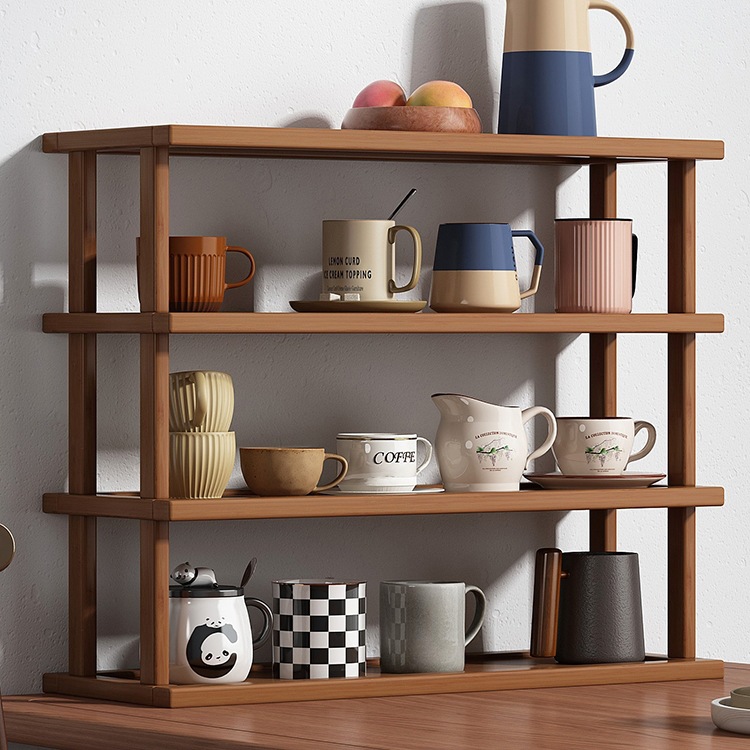 데스크탑 스토리지 랙 테이블 간단한 컵 물 컵 스토리지 랙 조리대 작은 다층 대나무 나무 파티션