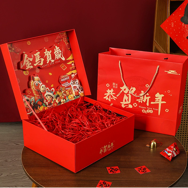 Подарочная коробка к Новому году 2026, упаковка для новогодних товаров, подарочная коробка премиум-класса «Год Лошади», для ореховых деликатесов, с куплетами, пустая коробка для сувениров