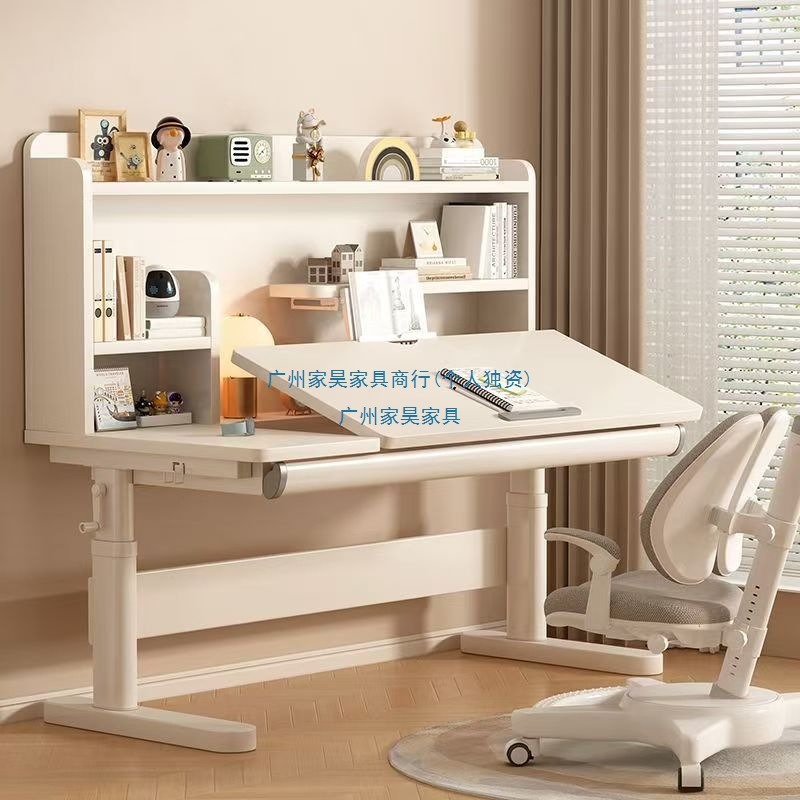 Solid Wood Children's Study Table Primary School Students Home Writing Desk and Chair Set Desktop Angle Adjustable Height Can Be Lifted