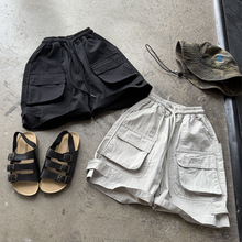 痞帅男童夏季美式多口袋工装中裤儿童魔术贴立体袋户外滑板五分裤