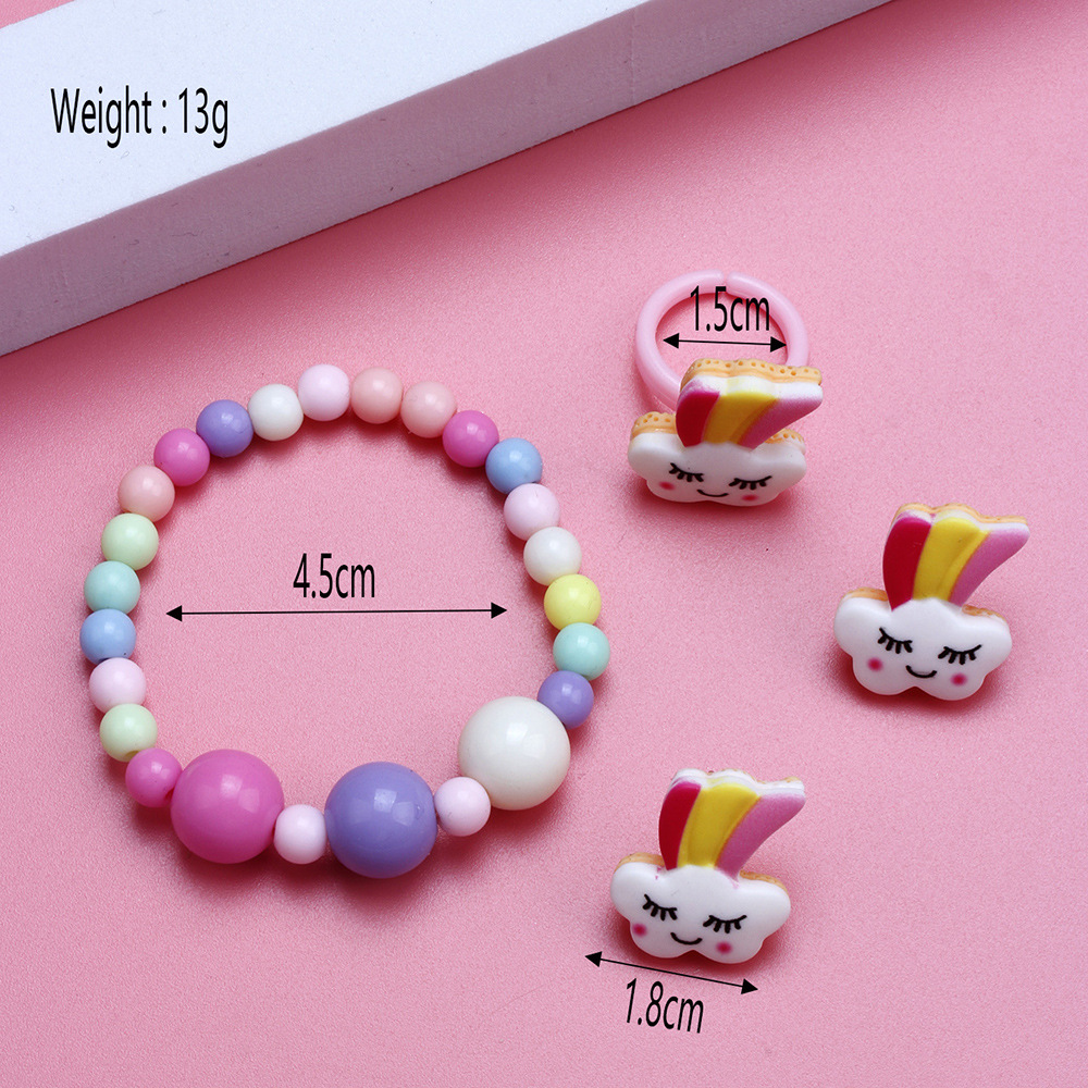 Cute Clouds Rainbow Resin Beaded No Inlaid Rings Bracelets Earrings 3 Piece Set display picture 5