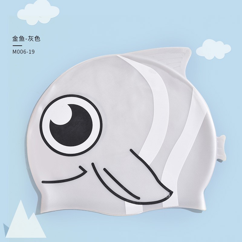 Nuevo sombrero de baño para niños sombrero de silicona impermeable de moda dibujos animados pez manchado para niños y niñas no estrangular sombrero de natación