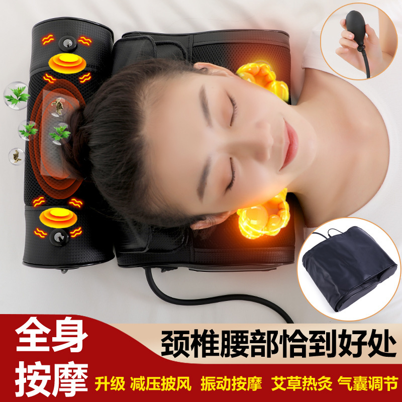 頚椎マッサージ器頚部マッサージ枕腰椎腰多機能振動加熱艾草包熱敷枕エアバッグ|undefined
