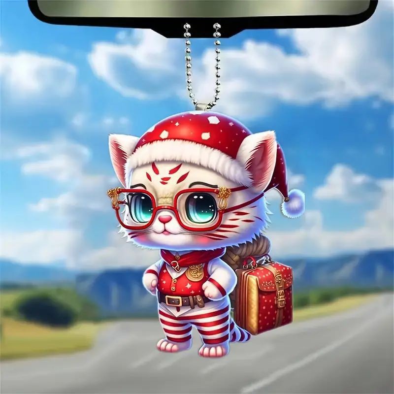 Creativo nuevo tipo de Navidad nuevo tipo lindo pequeño tigre colgante acrílico plano transfronterizo colgante espejo retrovisor image 2