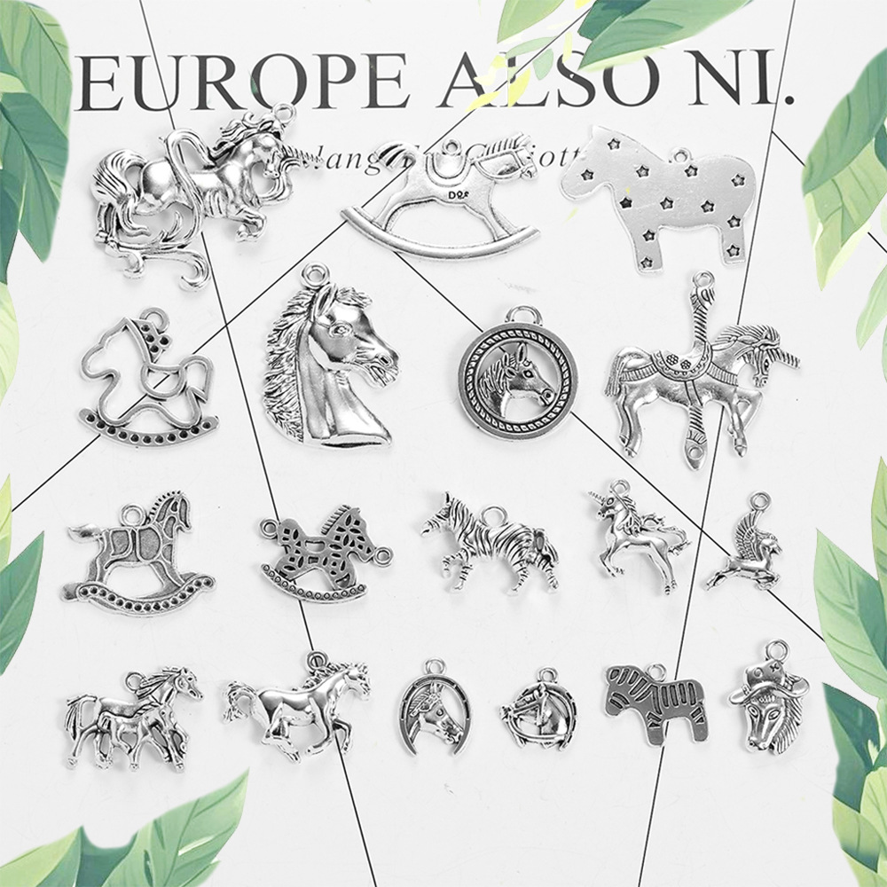 跨境摇摇马古银动物系合金饰品挂件diy项链手链吊坠马年骏马配件
