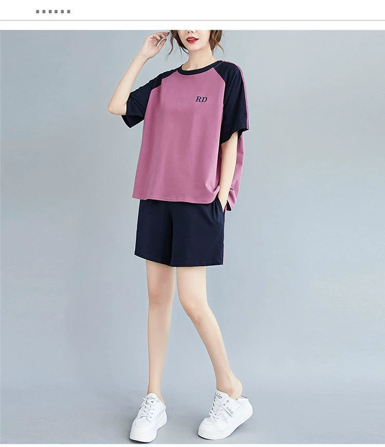 2023 летний 200 Jin пухлая девушка спортивный костюм для отдыха женский новый свободный шорты больших размеров с короткими рукавами комплект из двух предметов