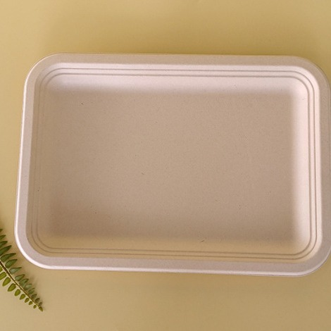 Bandeja de papel rectangular desechable Bandeja de barbacoa desechable Bandeja de papel biodegradable de pulpa de caña de azúcar rectangular de 14 pulgadas