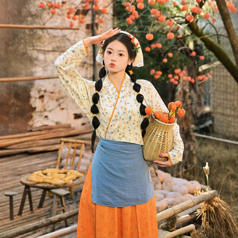 Pastoral style Hanfu 2026 new model, costume of a female farmer from Wuyuan, traditional costume for autumn harvest, a complete set of stage performance attire Pastoral style Hanfu 2026 new model, costume of a female farmer from Wuyuan, traditional costume for autumn harvest, a complete set of stage performance attire