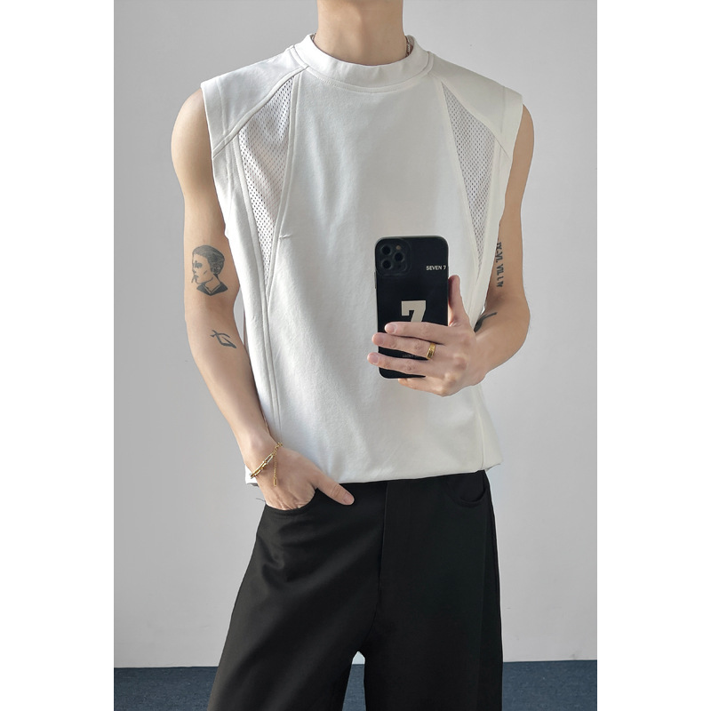 American-Style Mesh Patchwork Breathable Quick-Dry Small-Neck Vest Summer Men's Sports Sleeveless T-Shirt