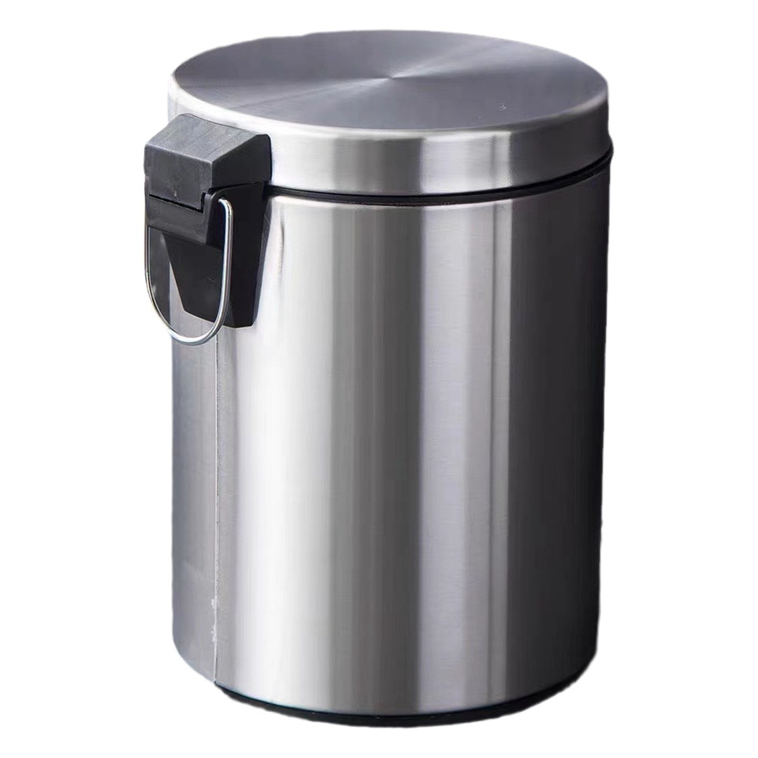 Cubo de basura de acero inoxidable con tapa para uso doméstico en sala de estar, cocina, hotel, baño, redondo, silencioso, con cierre lento.