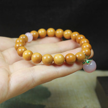 檀香木8mm手串手链粉桃子吊坠款 森系女款佛珠念珠饰品厂家批发