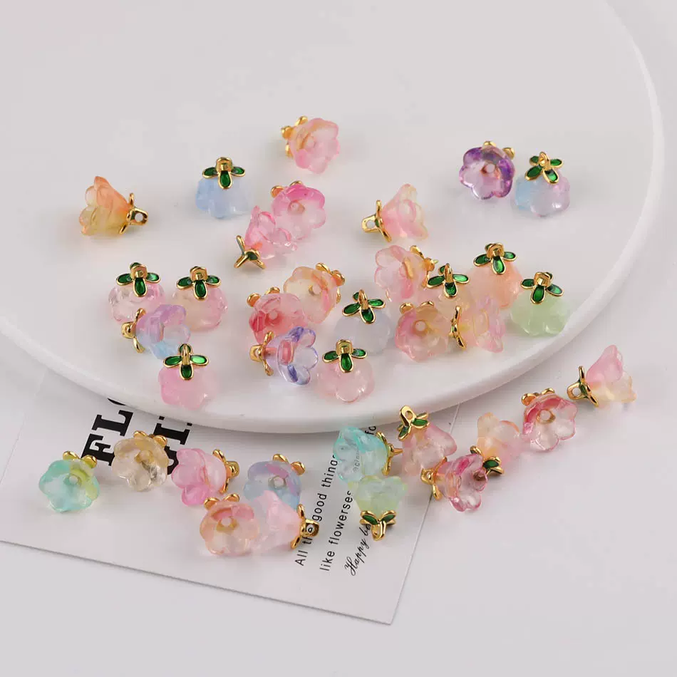 精致感渐变铃兰花琉璃小散珠 diy手工自制手链吊坠饰品材料小配件