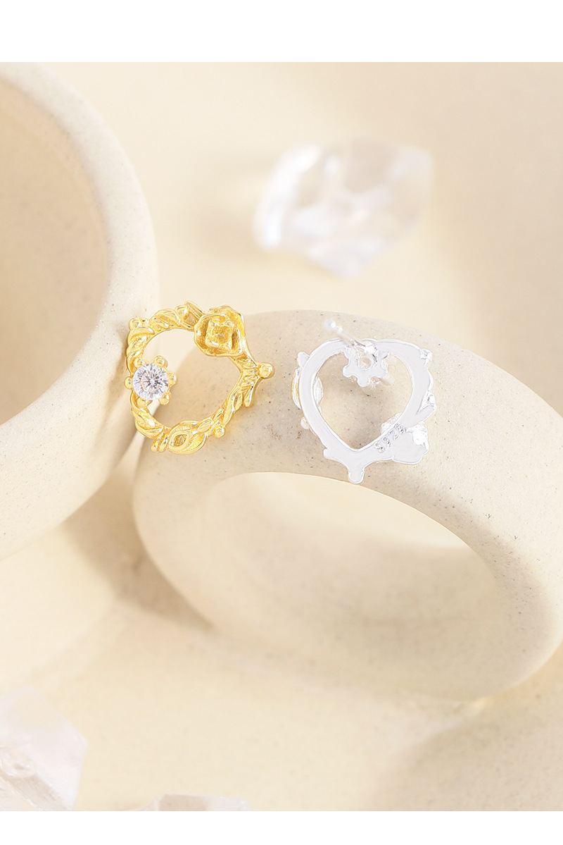 7g Weight 1 Pair 925 Sterling Silver Heart Shape Flower Ear Studs