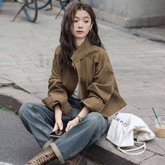 高端2025早春秋新款休闲复古牛仔外套女设计感立领气质工装上衣潮