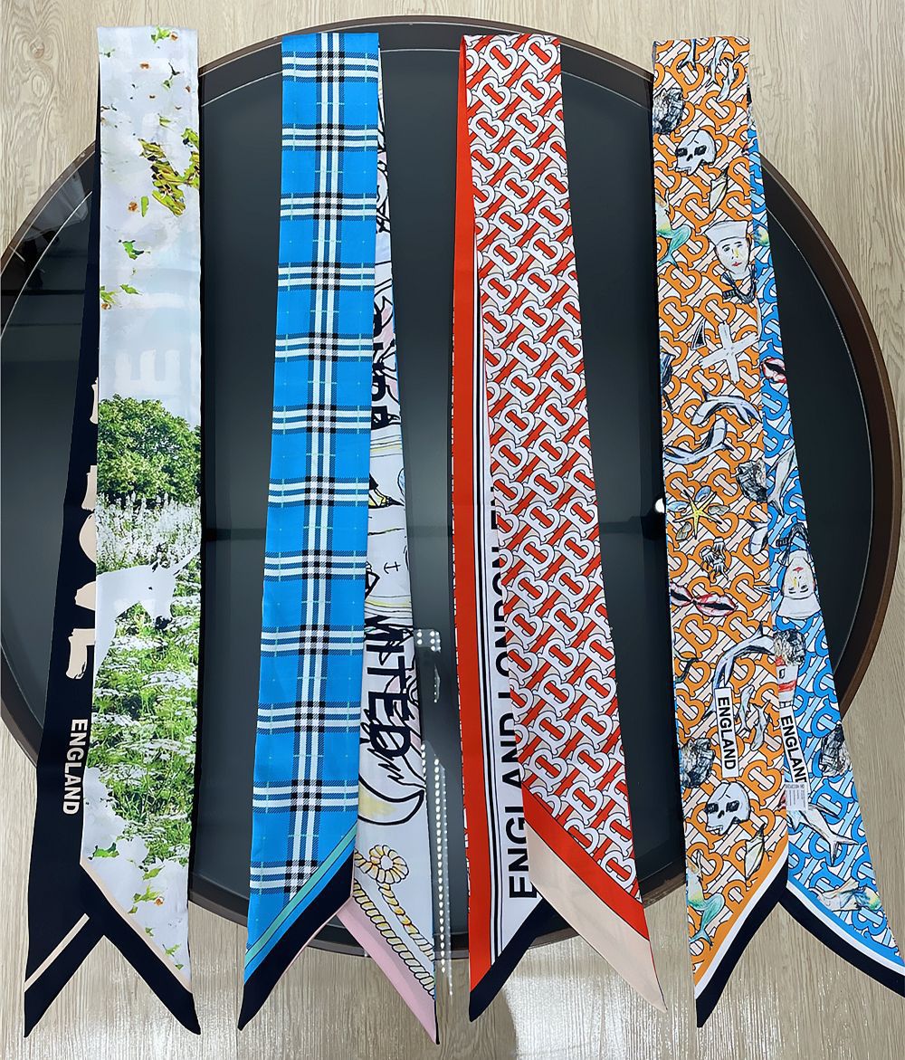 Original Bt Letter Extended Professional Small Scarf Tied with Handle Bag with Hair Tie Imitation Silk Twill Silk Scarf Streamer High-End