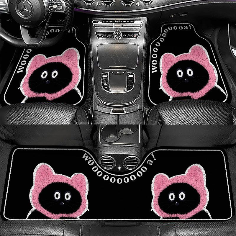 Cute cartoon simple silk loop car floor mats, can be cut to size, non-slip, mud-resistant, universal car interior mats, easy to maintain