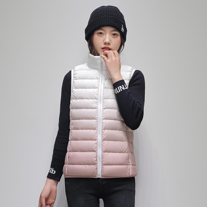 New Down Jacket Women's 90 white duck down gradient vest men's Korean style couple fashion coat Classic Stand Collar