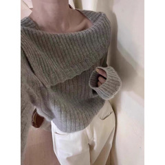 法式新款慵懒风一字肩露肩内搭毛衣针织衫女秋冬小心机浣熊绒上衣