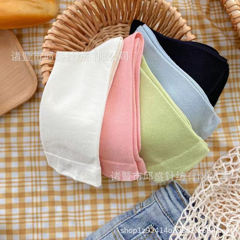 Korean Dongdaemun Youth Minimalist Solid Color Breathable Vertical Stripe Yang Mi Copy Basic Model Rolled Ankle Socks for Women
