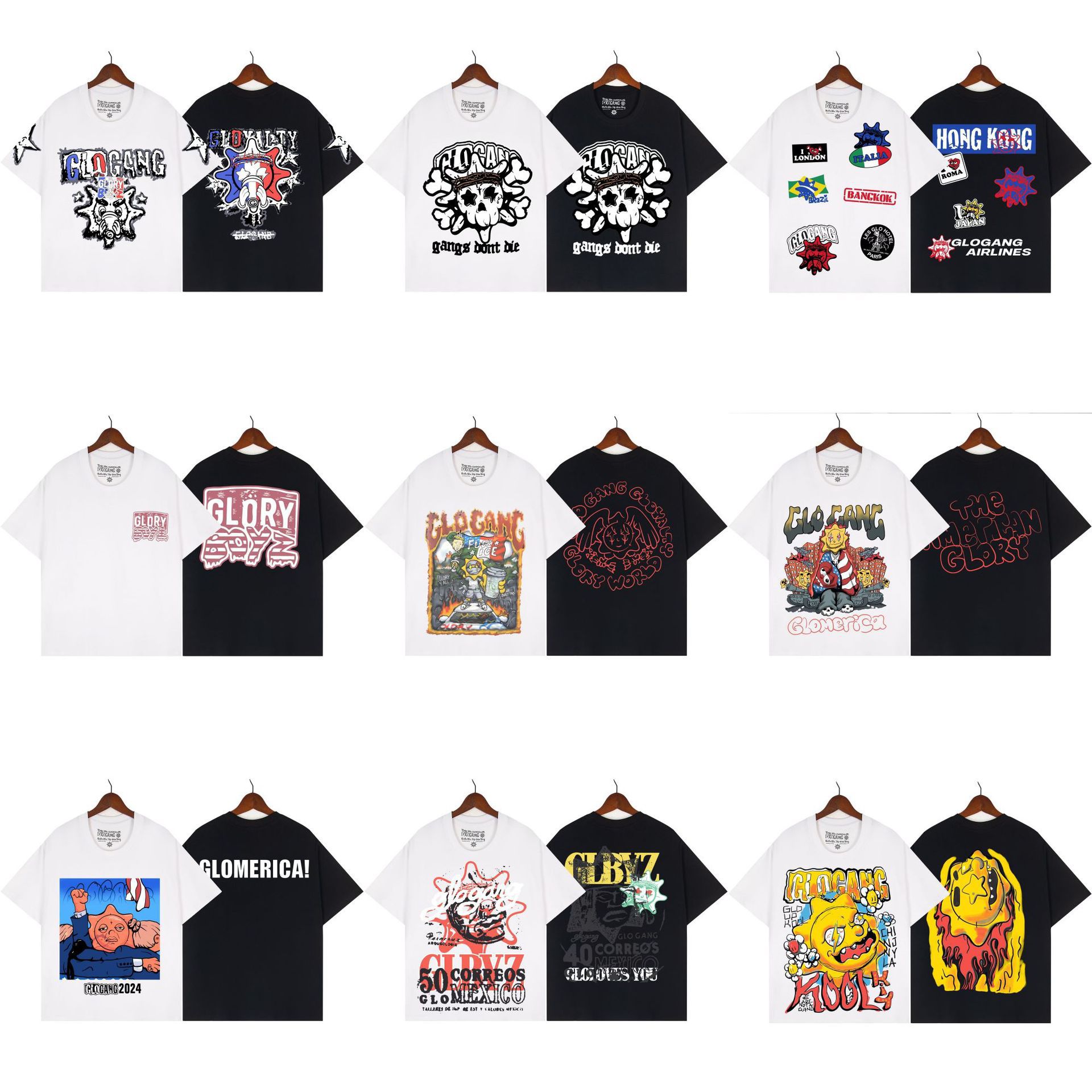 25ss跨境外贸欧美街头Zip  Hoodie Glo 卡通印花短袖T恤男女同款