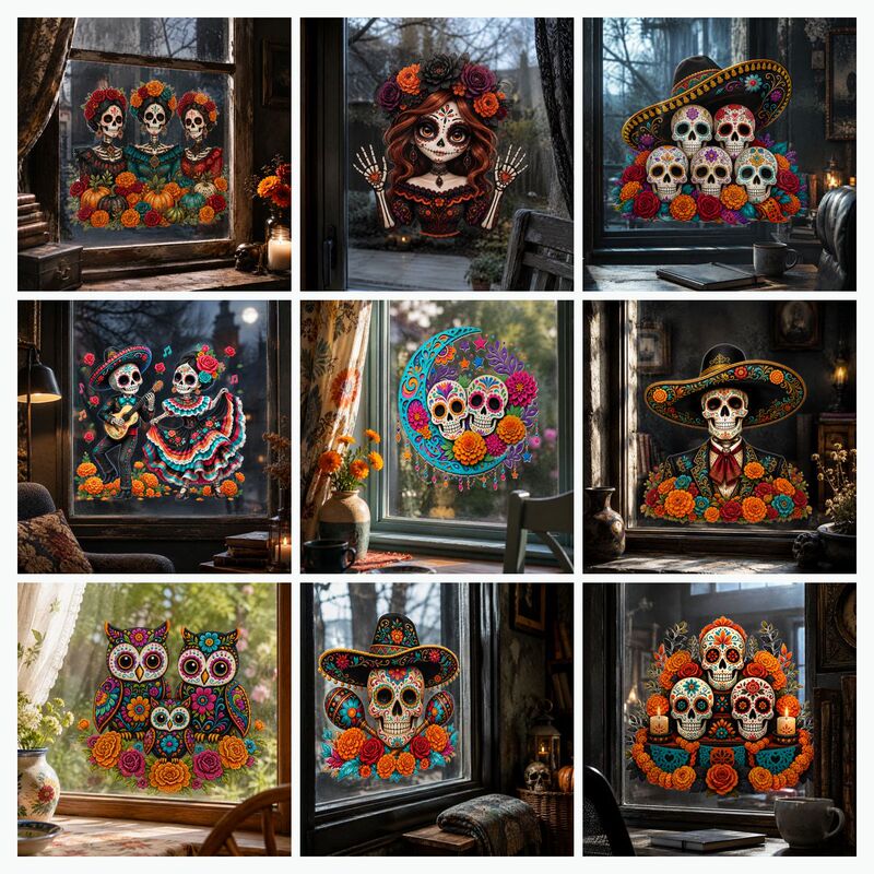 Cross-border Day of the Dead PVC Skull Woman Glass Door and Window Adhesive-Free Removable Home Holiday Decoration Electrostatic Window Sticker Cross-border Day of the Dead PVC Skull Woman Glass Door and Window Adhesive-Free Removable Home Holiday Decoration Electrostatic Window Sticker