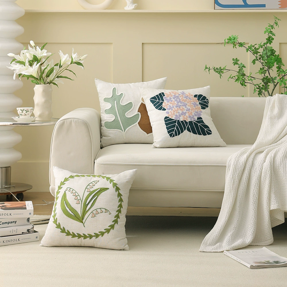 Кож entire lounge cushion для зала офис диван пояс без сердцевины Nordic цветок вышивка наволочка ткань простой подушка