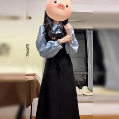 学院风假两件套装黑色背带连衣裙女春秋季2025新款高级感内搭长裙