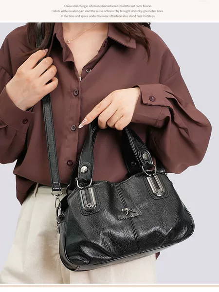 Cross-Border European and American Style Handbag, Soft Leather, High-End Crossbody Bag for Middle-Aged Women, Large Capacity, Light Luxury Women's Bag
