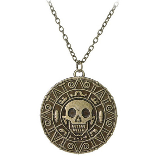 Factory Direct supply Amazon hot selling vintage Caribbean pirates gold coin necklace alloy skull pendant for men and women