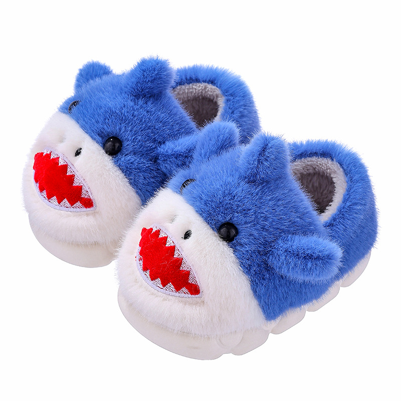 Bolsas de invierno de tiburón para niños, zapatos de algodón para niños y niñas, zapatillas de algodón para padres y niños.