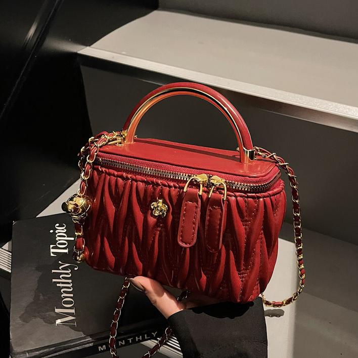 Plegado pequeño viento fragante bolso de mano caja 2024 nuevo bordado cadena bolso de hombro de moda versátil bolso de mochila