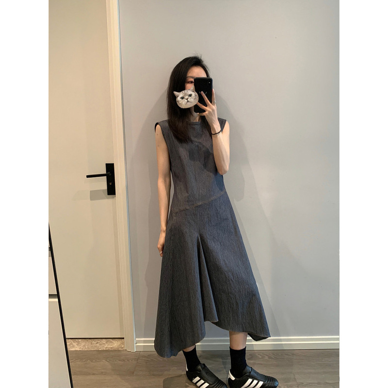 Awencoat French-Style Dress for Women, Simple Waist-Cinching, Irregular Round Neck, Sleeveless Long Tank Dress # 3432Y Awencoat French-Style Dress for Women, Simple Waist-Cinching, Irregular Round Neck, Sleeveless Long Tank Dress # 3432Y