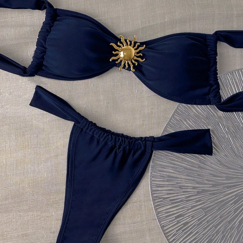 Women's Bikini Swimsuit European and American Fashion Sexy Solid Color Summer Starfish Low Waist Bow Tie Sports Style