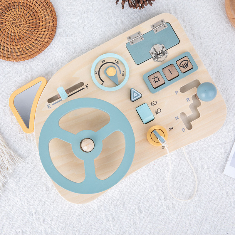 木质趣味汽车方向忙碌板儿童益智早教日常汽车仪表方向盘模拟玩具