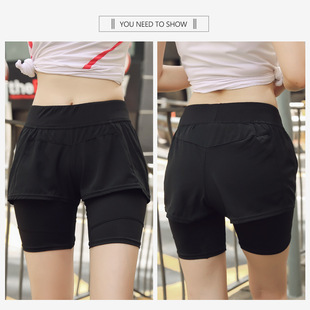 Plus Size Women's Summer Loose Gym Shorts for Chubby Women, Quick-Dry, Anti-Exposure, Running, Faux Two-Piece Yoga Pants