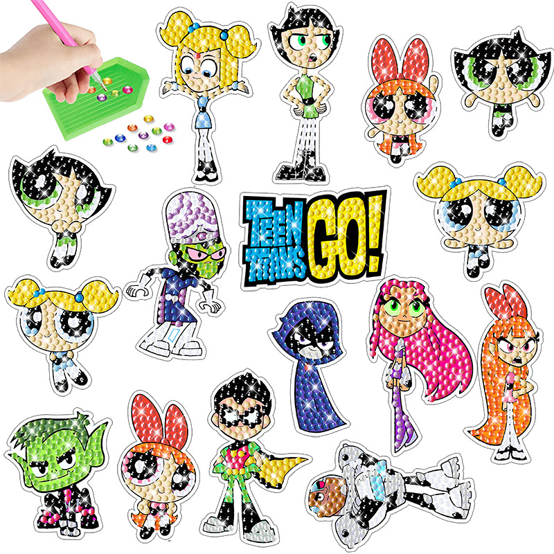 Popular gato y perro mariposa pintura de diamantes pegatinas gratis pintura DIY pegatinas de pared pegatinas hechas a mano de los niños dibujos animados decorativos diamante redondo