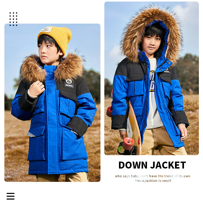 kid's clothing Children's down jacket for boys with long fur collar overalls and thick large children's coat for children_voghion.com