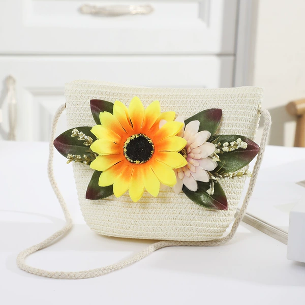 Yellow pink sunflower big bag white