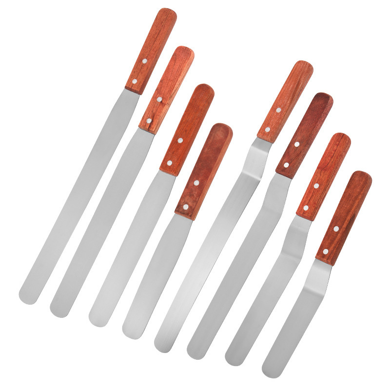 Espátula de crema con mango de madera de acero inoxidable, espátula para hornear de pan, 6 pulgadas, 8 pulgadas, 10 pulgadas, 12 pulgadas, cuchillo de mantequilla recto