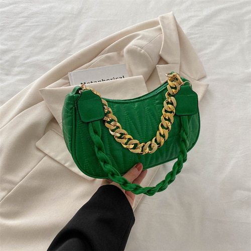 Stitch Spring Fashion Trendy 2024 New Retro Stylish Simple Crossbody Chain Strap Handbag Shoulder Bag Underarm Bag
