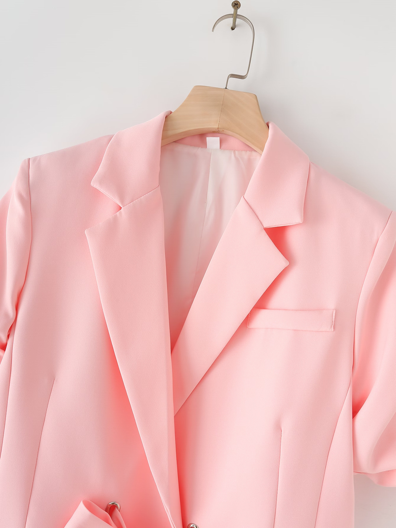 Women's Clothing solid color bow tie cuffs pleated suit jacket casual trousers suit _mkmklike.com